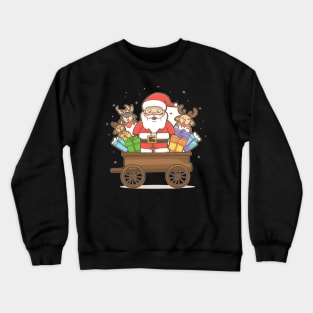 Santa clous on a cart with gifts and deer Crewneck Sweatshirt